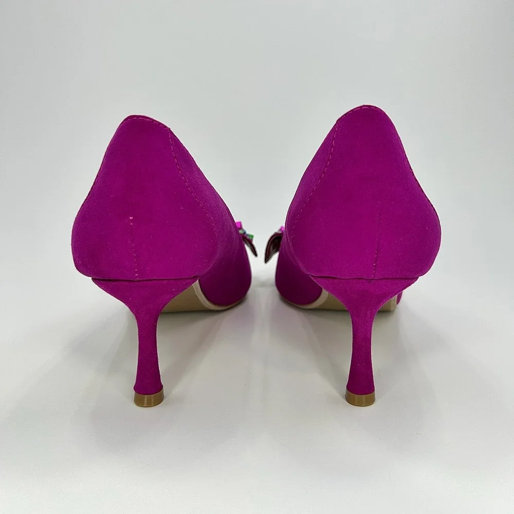 Betsey Johnson Axle Fuchsia Pink Jeweled Bow Kitten Heel Pumps 8M NWOB Wedding - Picture 7 of 10
